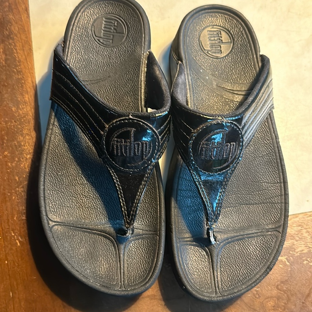 Fitflop Womens Surfa Surfer Sandals Thong Flip Flop Black Fabric Size 7